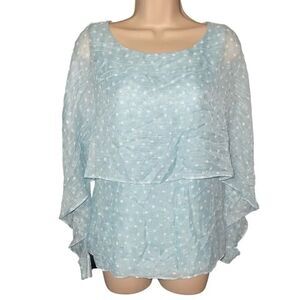 DKNY Sky Blue Polka Dot Layered Blouse Tank Sheer Classy Date Night